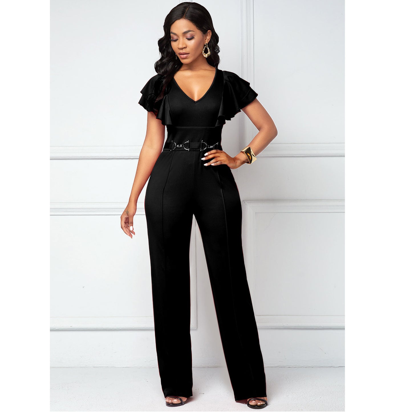 Sexy Casual Fashion Long-sleeved V-neck Women's Jumpsuit