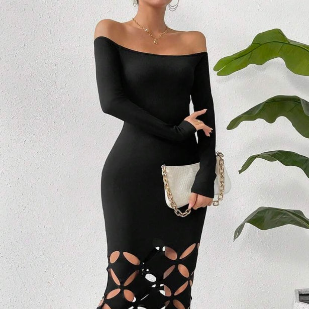 Shoulder Cut Out Bodycon Dress Maxi Women Outfit