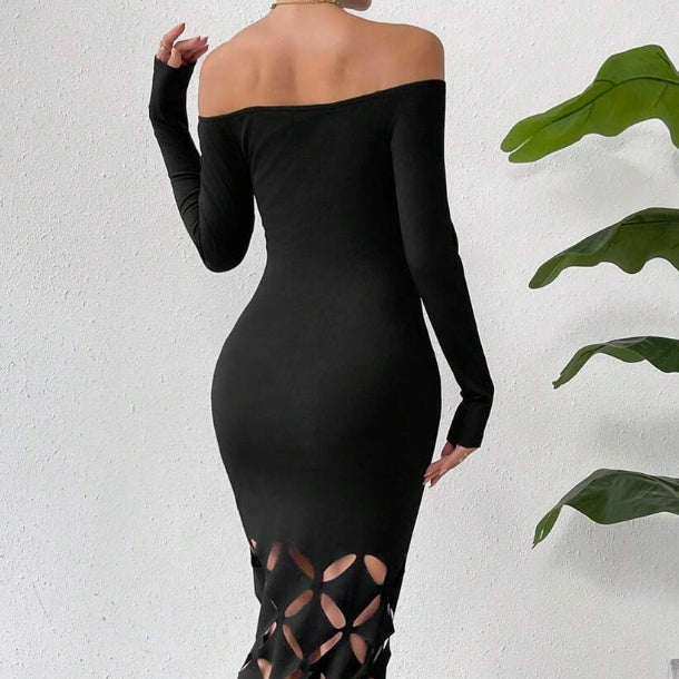 Shoulder Cut Out Bodycon Dress Maxi Women Outfit