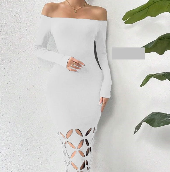 Shoulder Cut Out Bodycon Dress Maxi Women Outfit