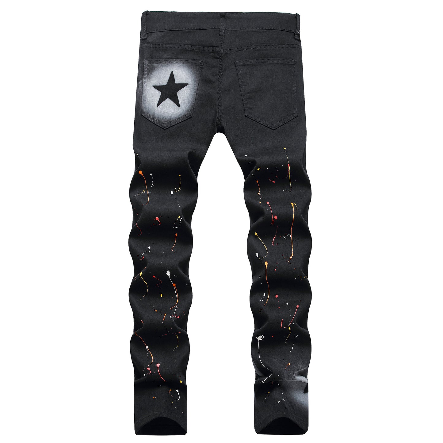 Men's Fashion Casual Cool Hand-painted Gun Spray Five-pointed Star Straight Jeans