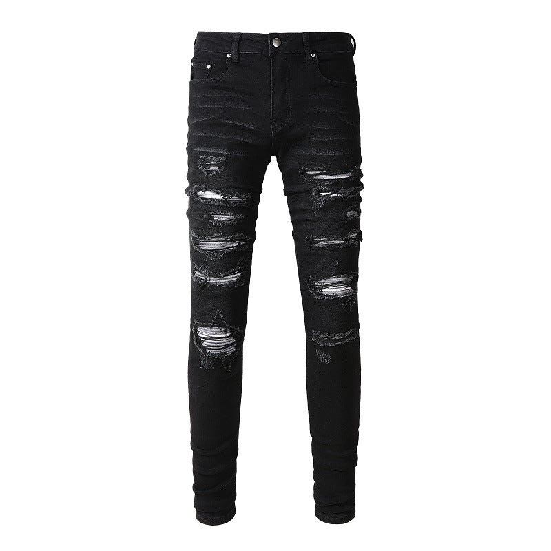 Men's Stretchy Slim Fit Hole Patch Jeans