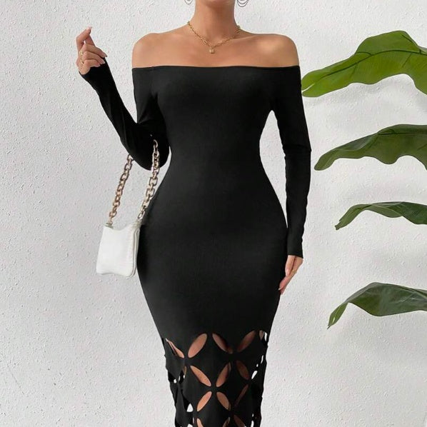 Shoulder Cut Out Bodycon Dress Maxi Women Outfit