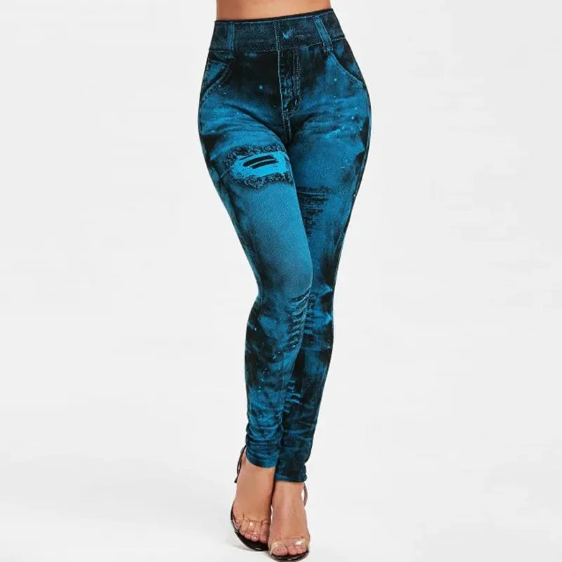 Women Imitation Jeans Stretch Leggings Fashion Sexy Slim Push Up Lady