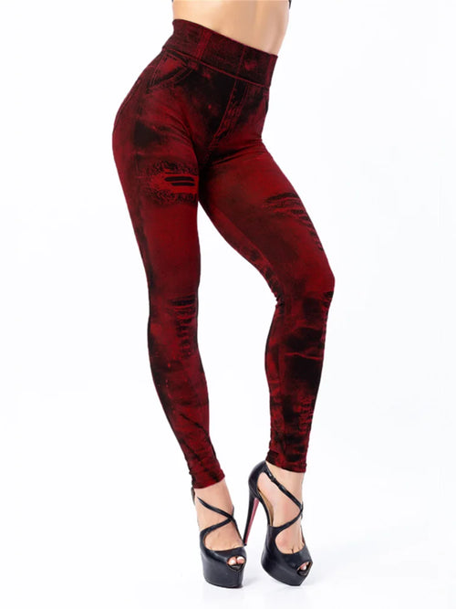 Women Imitation Jeans Stretch Leggings Fashion Sexy Slim Push Up Lady