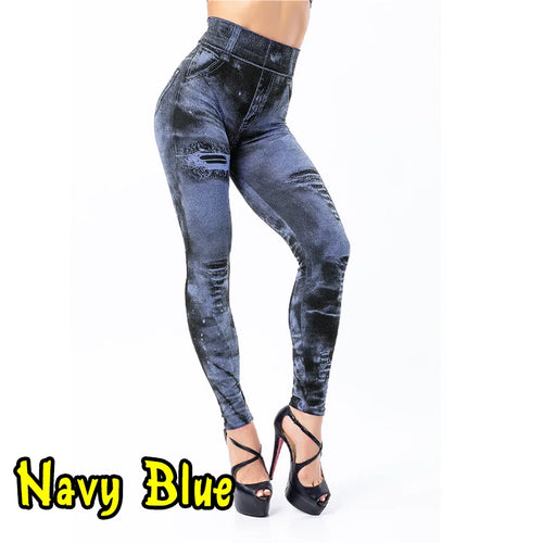 Women Imitation Jeans Stretch Leggings Fashion Sexy Slim Push Up Lady