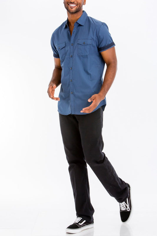 OUTLINE STITCH SHORT SLEEVE BUTTON DOWN SHIRT