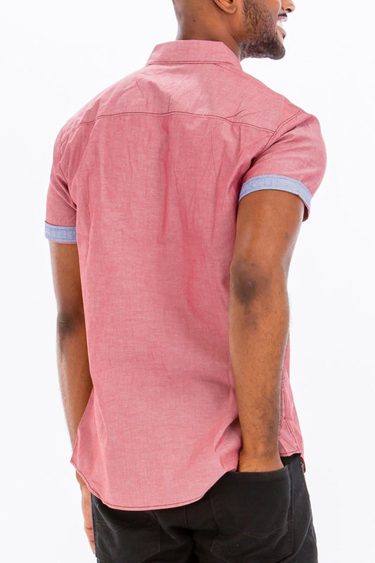 OUTLINE STITCH SHORT SLEEVE BUTTON DOWN SHIRT