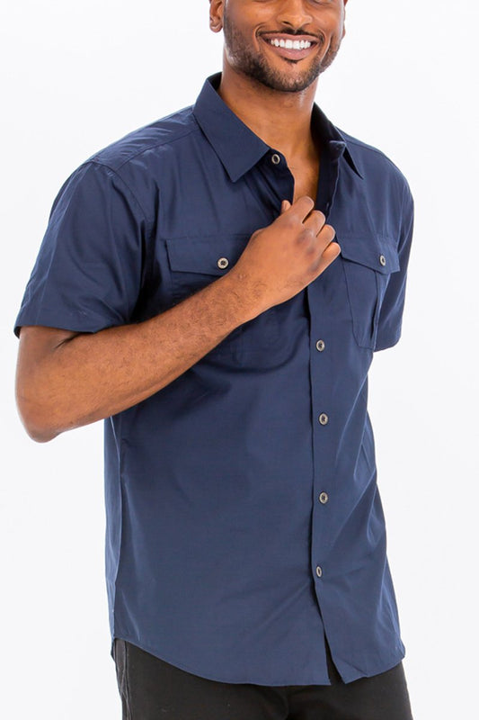 TWO POCKET BUTTON DOWN SHIRT (NAVY)