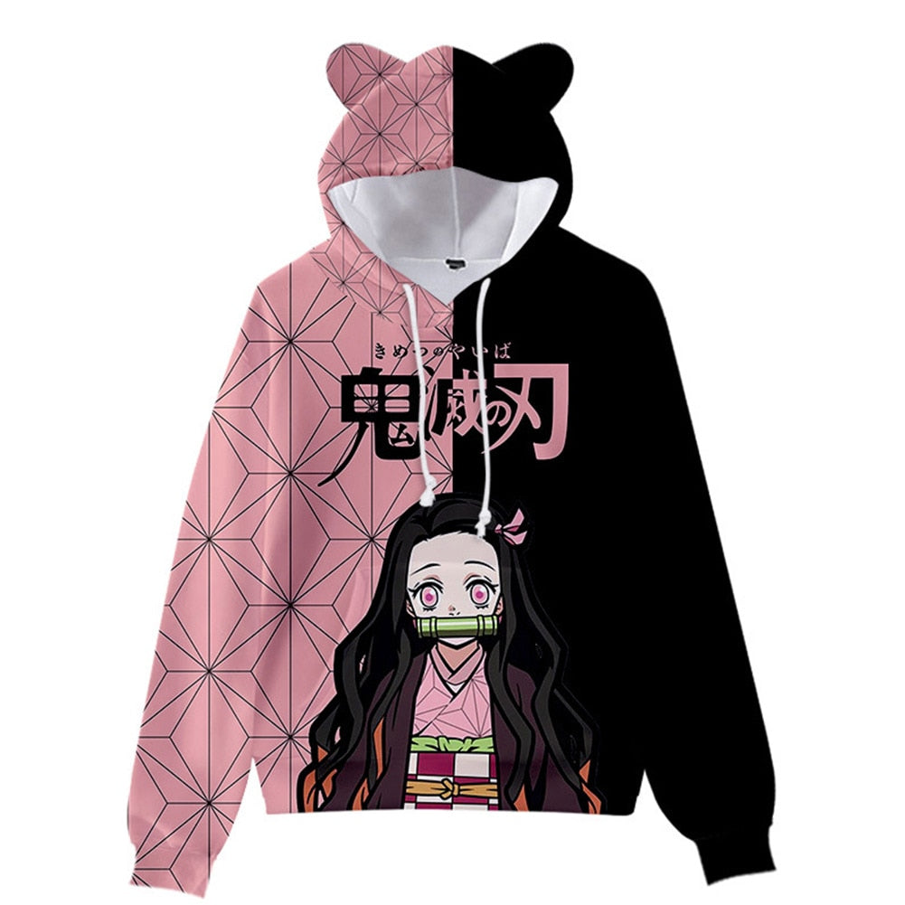 Demon Slayer Kamado Nezuko Cosplay Hoodie 3d Print Hooded Ear Pullover