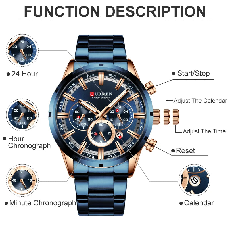 CURREN Men Watch Top Brand Luxury Sports Quartz Mens Watches Full