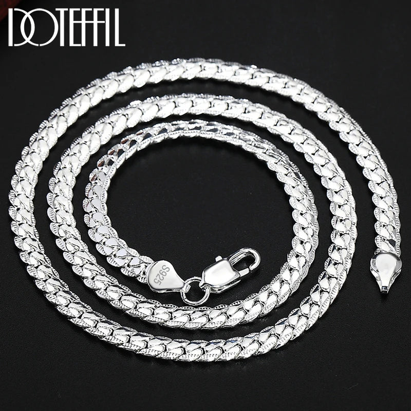 DOTEFFIL 925 Sterling Silver 8/16/18/20/22/24 Inch 6mm Side Chain