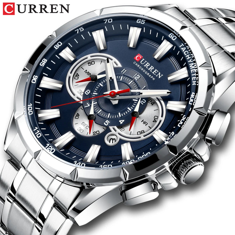 CURREN New Casual Sport Chronograph Men's Watches Stainless Steel Band