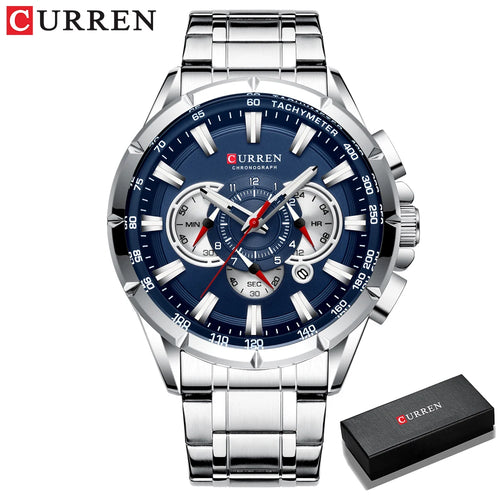 CURREN New Casual Sport Chronograph Men's Watches Stainless Steel Band