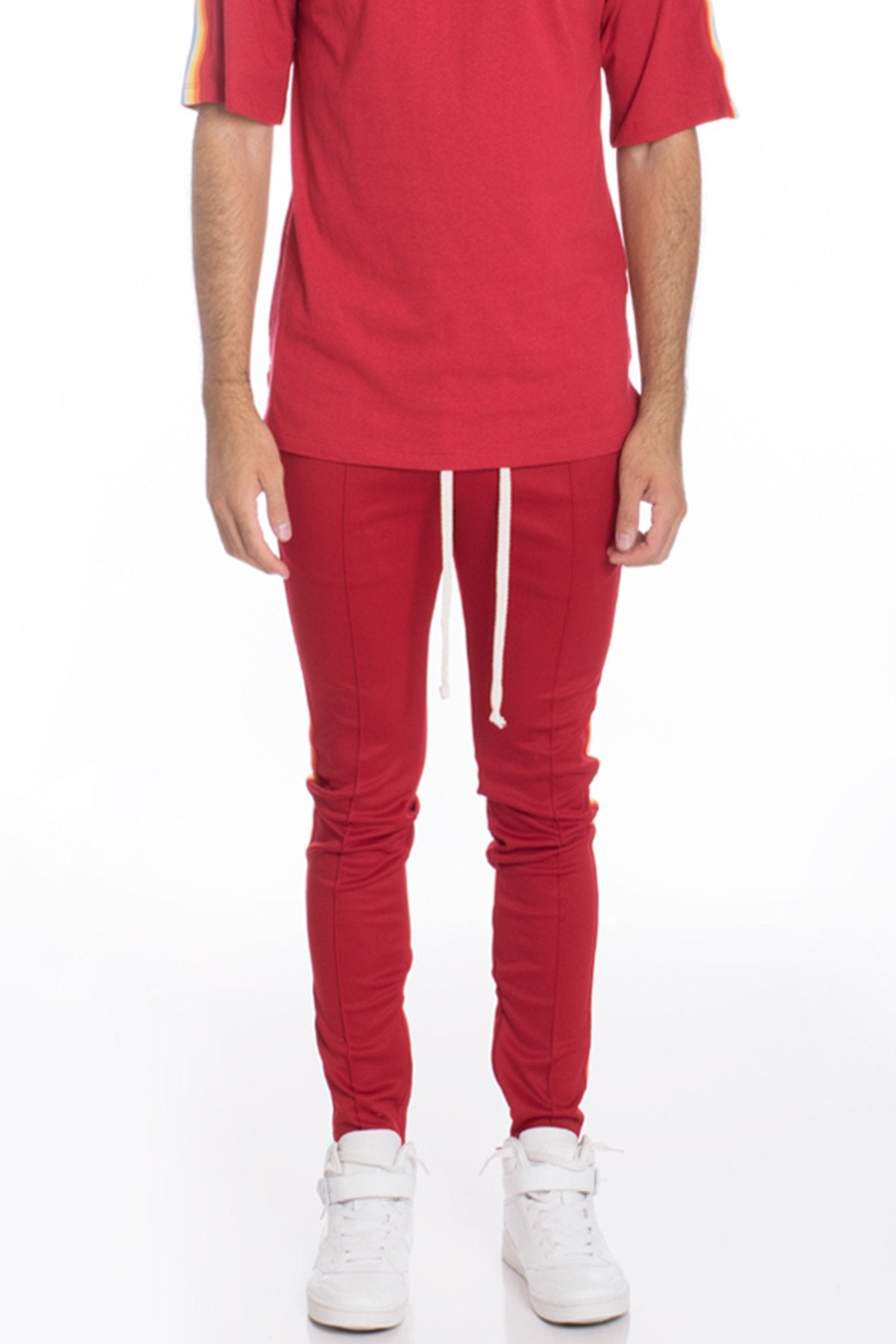 RAINBOW TAPED TRACK PANTS-RED