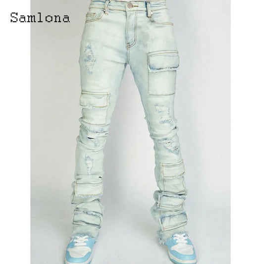 Men Sexy Jeans Denim Pants Casual Flare Pantalon Mens Streetwear 2024