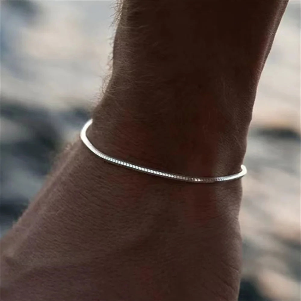 Simple MEN Stainless Steel Square Snake Bone Chain Bracelet Hip-Hop