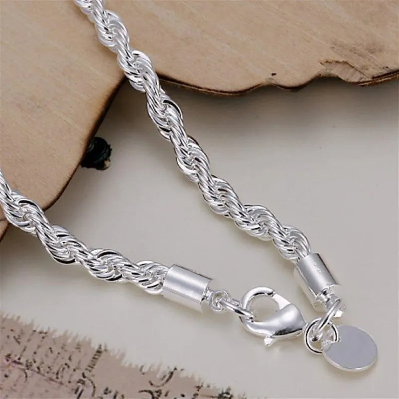 Hot Silver Plated Twisted Rope Bracelet Jewelry For Women And Men