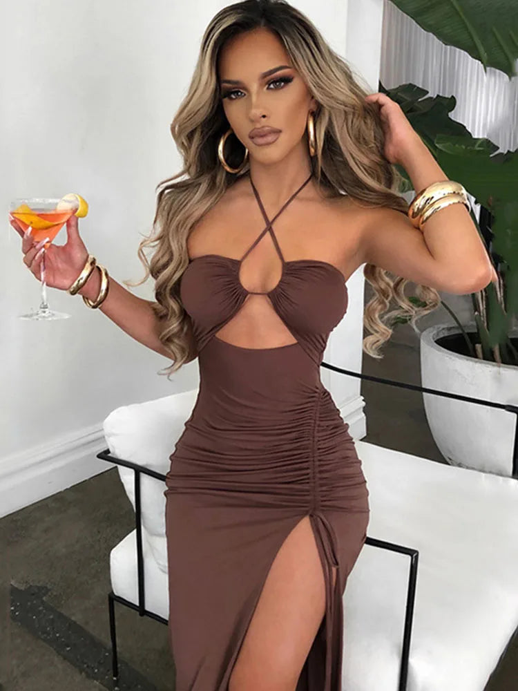 Sleeveless Sexy Female Midi Backless Dresses Slim Night Club Party