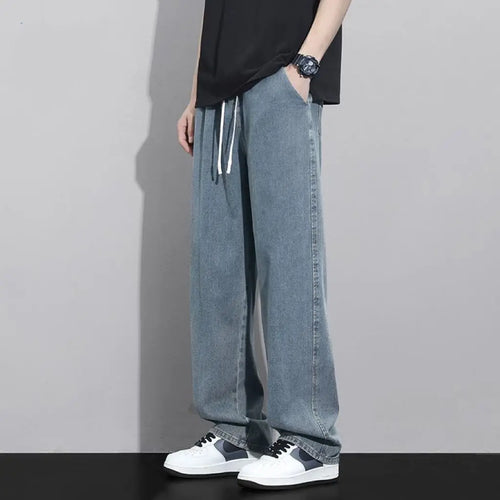 Street Fashion Trend Loose Versatile Wide Leg Jeans Men Elastic Waist