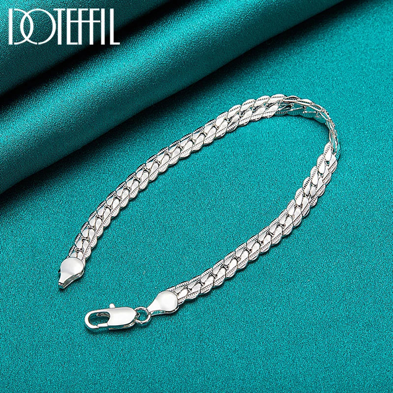 DOTEFFIL 925 Silver Bracelet 6mm 18/19/20cm Flat Side Chain Lobster