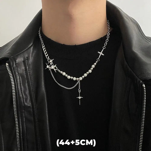 Hip Hop Zircon Star Double Layer Necklace For Men Women Trend Charm