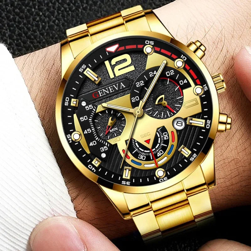 GENEVA Men's Creative  Six-Pin Watch Alloy Steel Band Quartz Watch Men