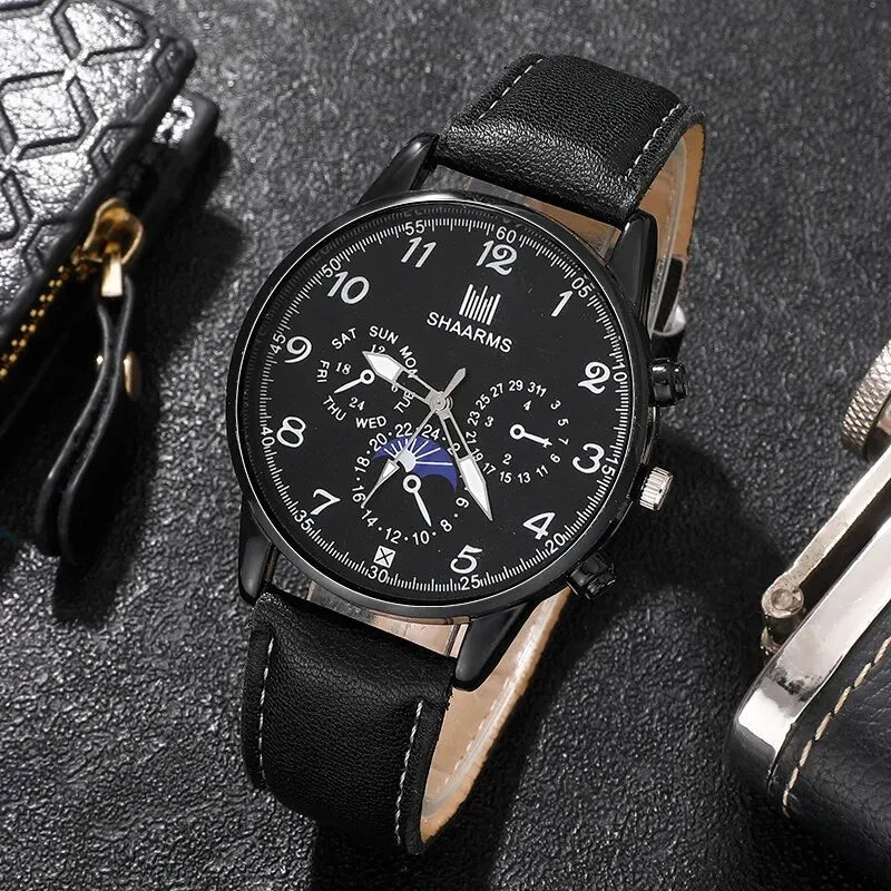 Fashion Mens Watches Wallet Glasses For Men Retro Black Bussiness