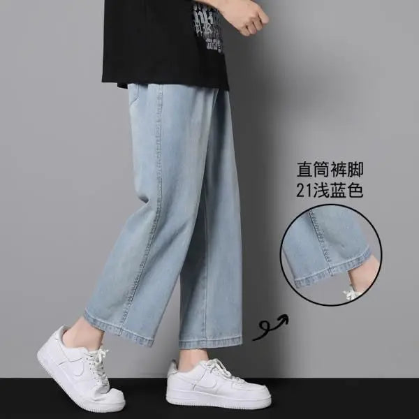 spring Summer new Solid color Elastic waist fashion Jeans man High