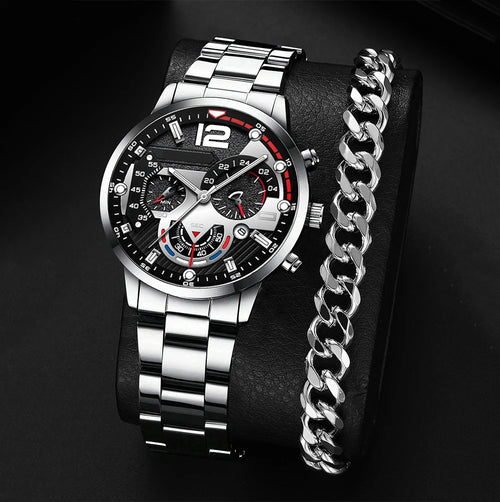 New Hot Watches Fashion Men Stainless Steel Watch Luxury Calendar