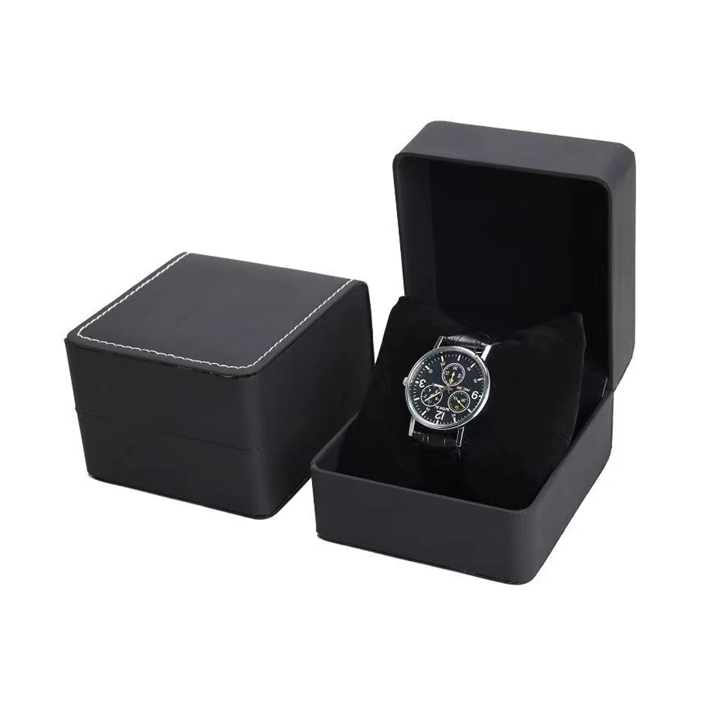 Lnofxas Black Single Watch Gift Box with Pillow PU Leather Wristwatch