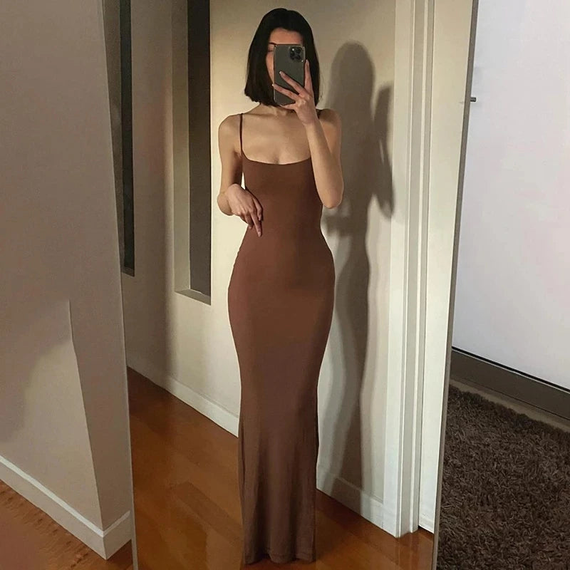 Satin Slip Sleeveless Backless Maxi Dress Women 2023 Y2K Summer