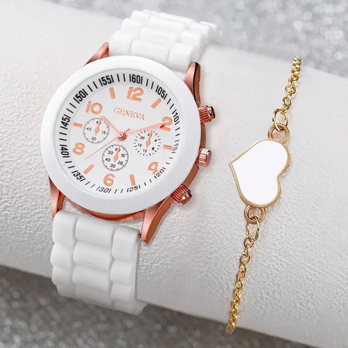 2PCS Set Luxury Watch Women Rhinestone Fashion Quartz Wristwatch