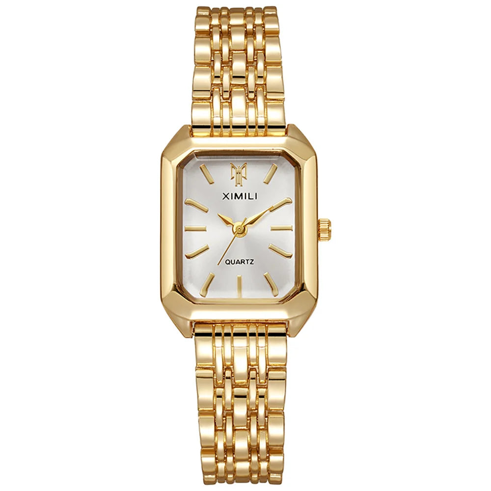 Luxury Ladies Fashion Quartz Watch Simple Scale Square Quality Gold