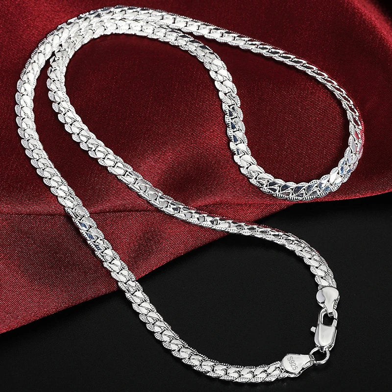 KCRLP 925 Sterling Silver 6mm Side Chain 8/18/20/22/24 Inch Necklace