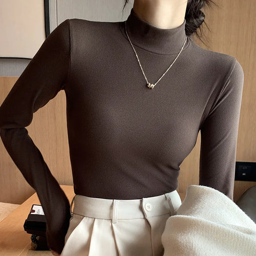 2024 New Knitted Half-turtleneck Pullovers Women Bottom Shirts Sweater