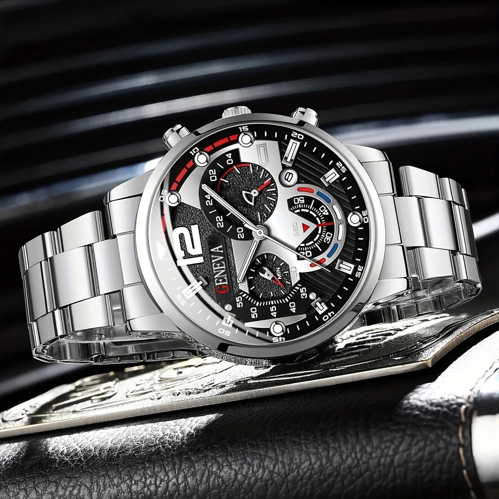 New Hot Watches Fashion Men Stainless Steel Watch Luxury Calendar