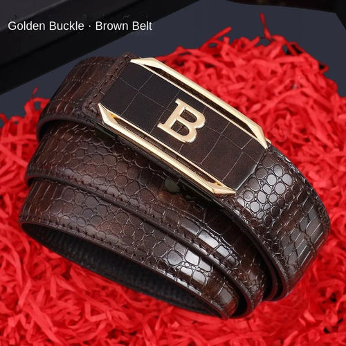 Hot Selling High Crocodile Pattern Alloy Letter Automatic Buckle Belt