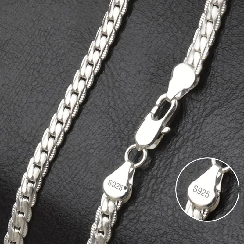 KCRLP 925 Sterling Silver 6mm Side Chain 8/18/20/22/24 Inch Necklace