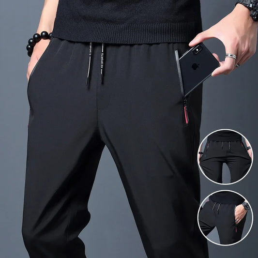 Men's Casual Pants Straight Slim Fit Elastic Waist Jogger Korean