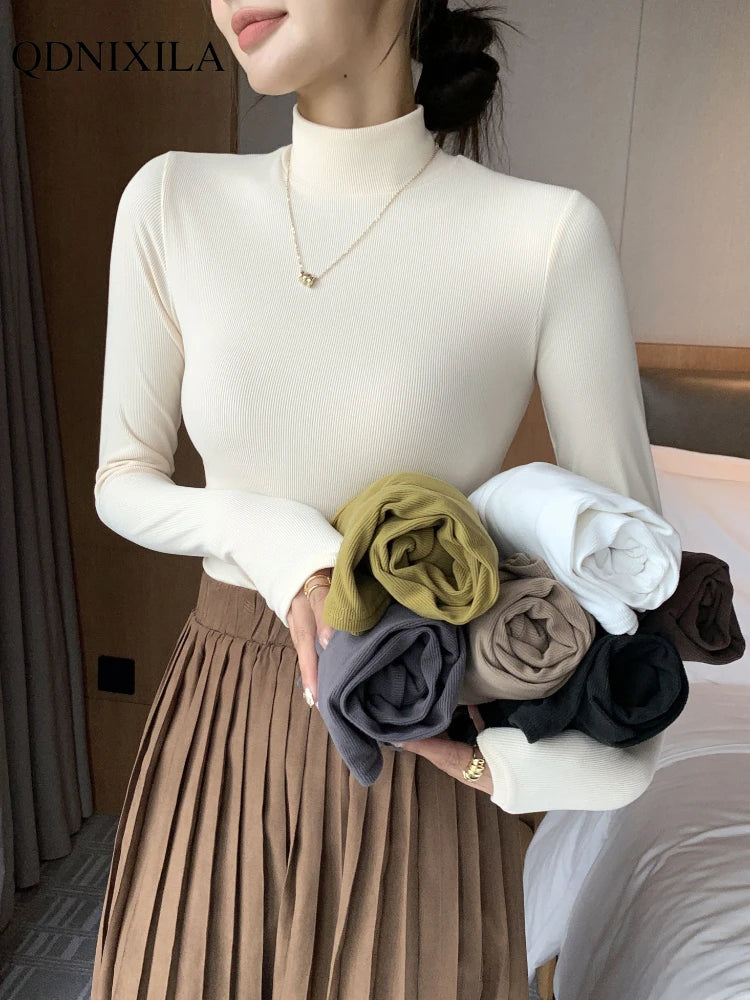 2024 New Knitted Half-turtleneck Pullovers Women Bottom Shirts Sweater