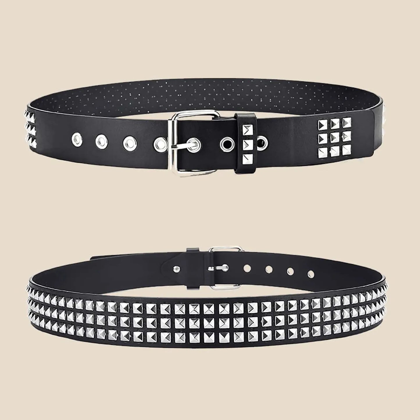 2023New Square Bead Rivet Belt Metal Pyramid Belt Men and Women Punk