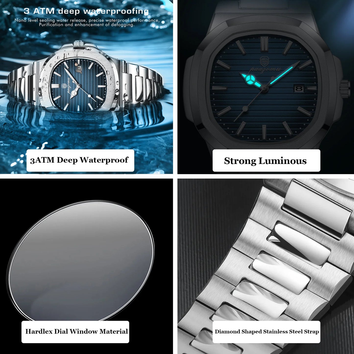 PENGAGAR Luxury Men Watch Business Waterproof Male Clock Luminous Date