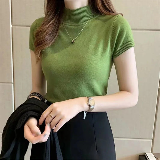 Women Spring Summer Knitted Pullover Sweater Lady Casual Turtleneck