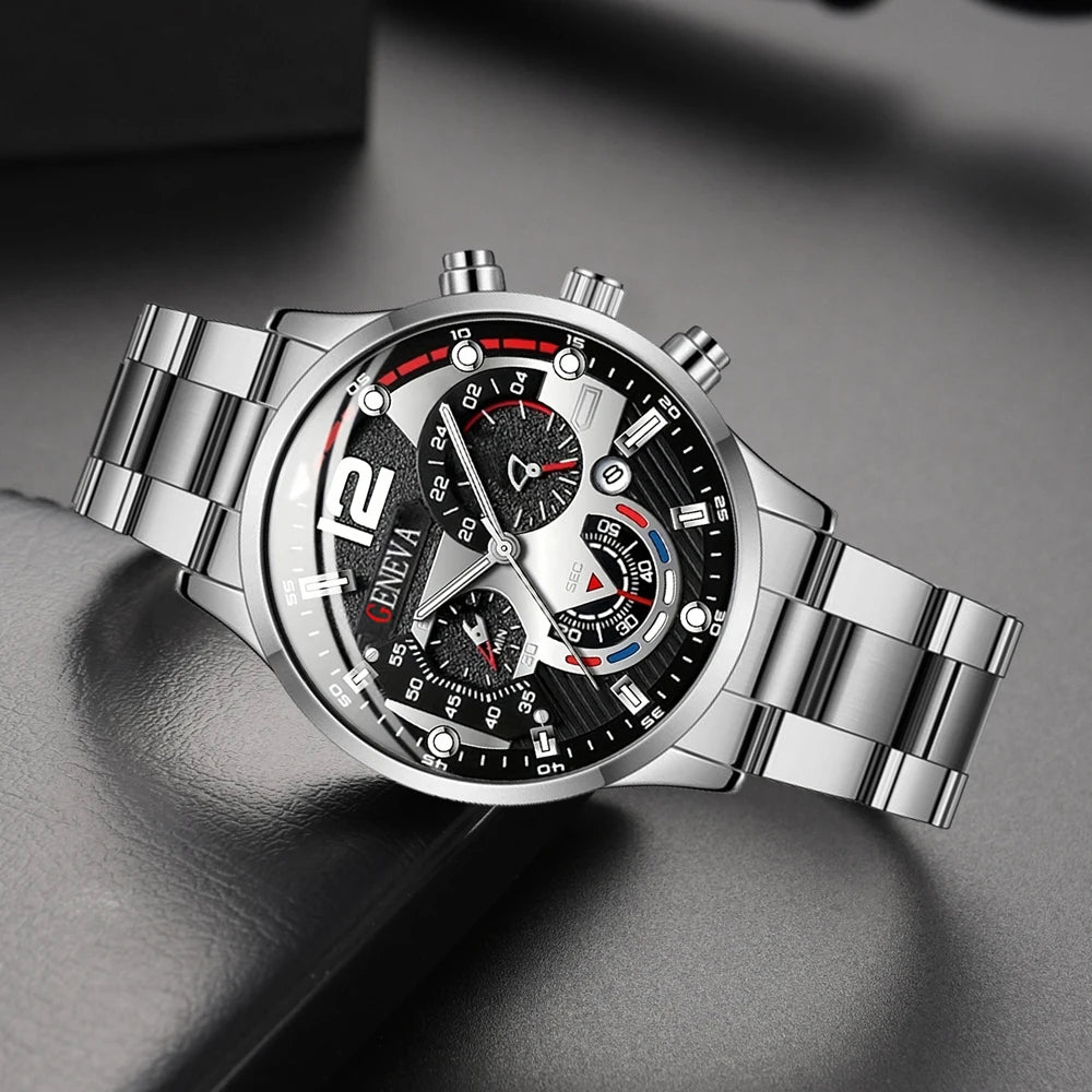 New Hot Watches Fashion Men Stainless Steel Watch Luxury Calendar