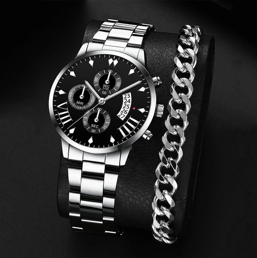 New Hot Watches Fashion Men Stainless Steel Watch Luxury Calendar