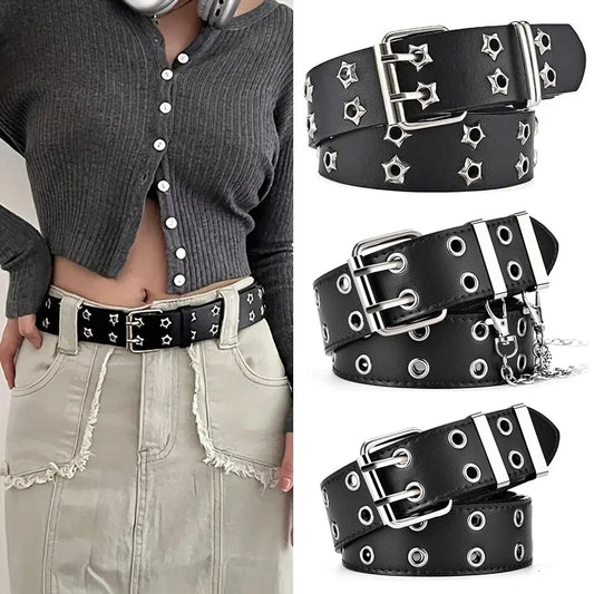 110cm Unisex Men Belts For Women High Quality Double Hole Star Eyelet