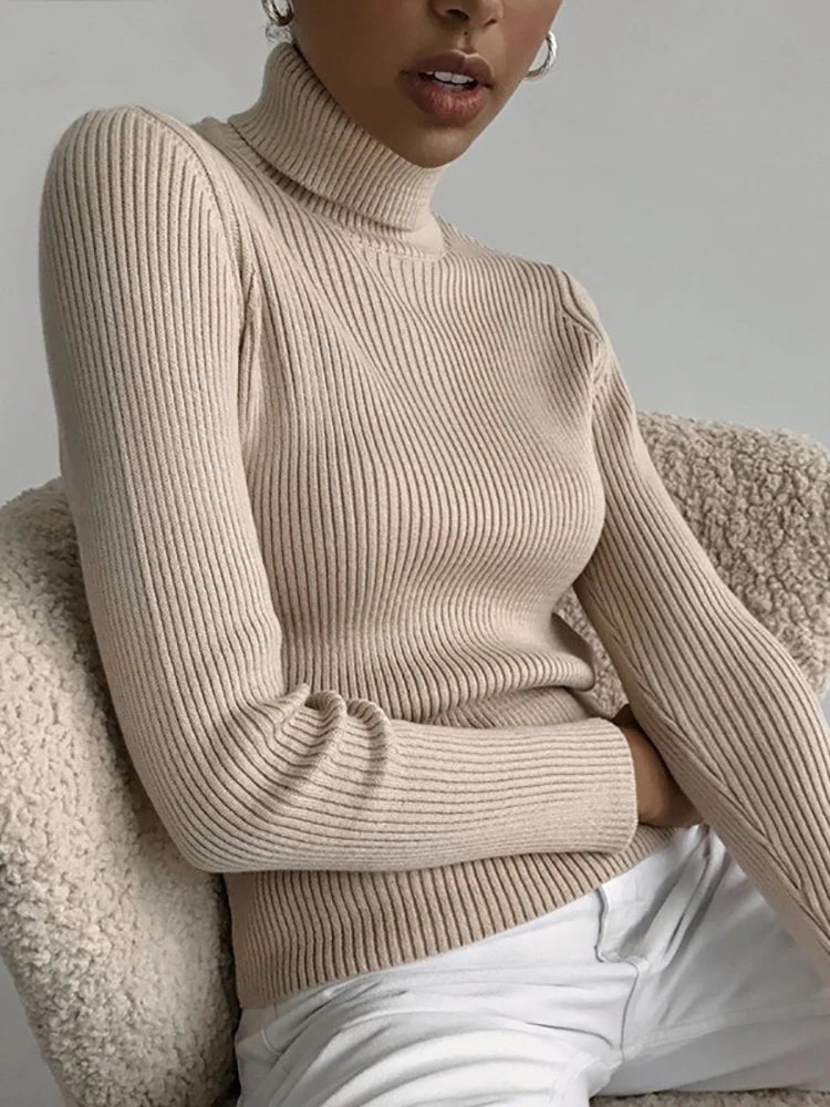 Women Fall Turtleneck Sweater Knitted Soft Pullovers Cashmere Jumpers