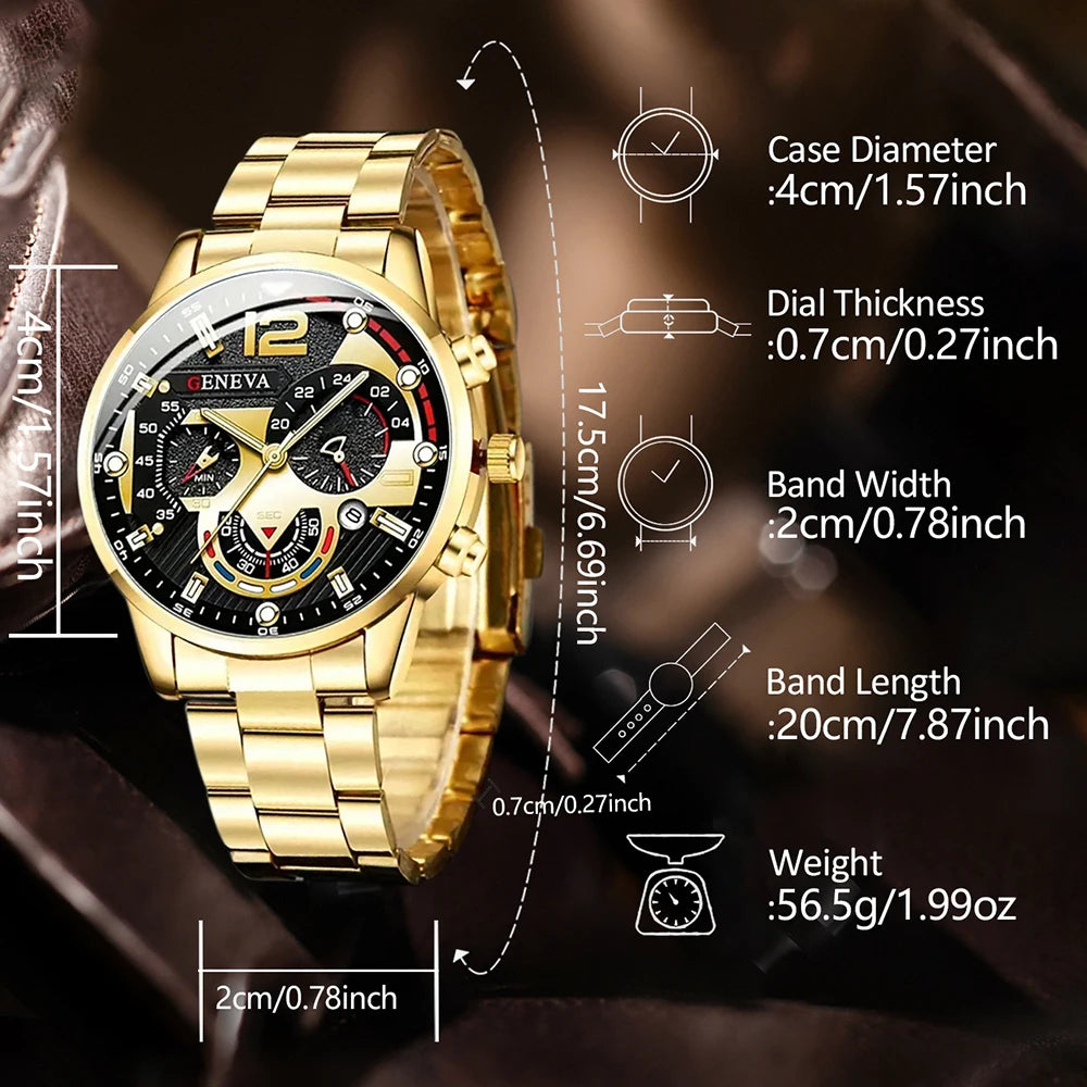 Fashion Mens Stainless Steel Watches Luxury Quartz Wristwatch Calendar