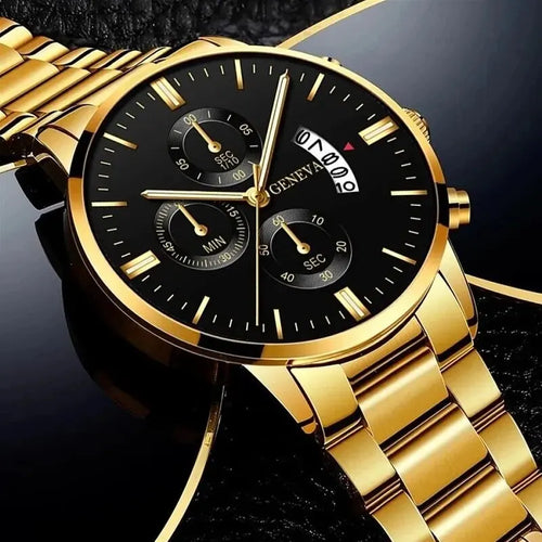 Fashion Men Stainless Steel Watch Luxury Calendar Quartz Wrist Watch